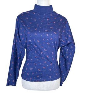 Fashion Force Women's Blue Jazz Mock Neck Artsy Pleated Top Blouse Size Medium